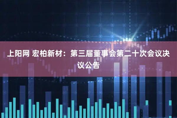 上阳网 宏柏新材：第三届董事会第二十次会议决议公告