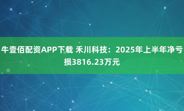 牛壹佰配资APP下载 禾川科技：2025年上半年净亏损3816.23万元